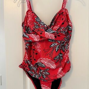 Red Floral Underwire One-Piece Swimsuit